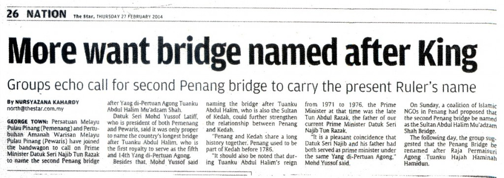 27 Feb The Star - More Want Bridge Named After King