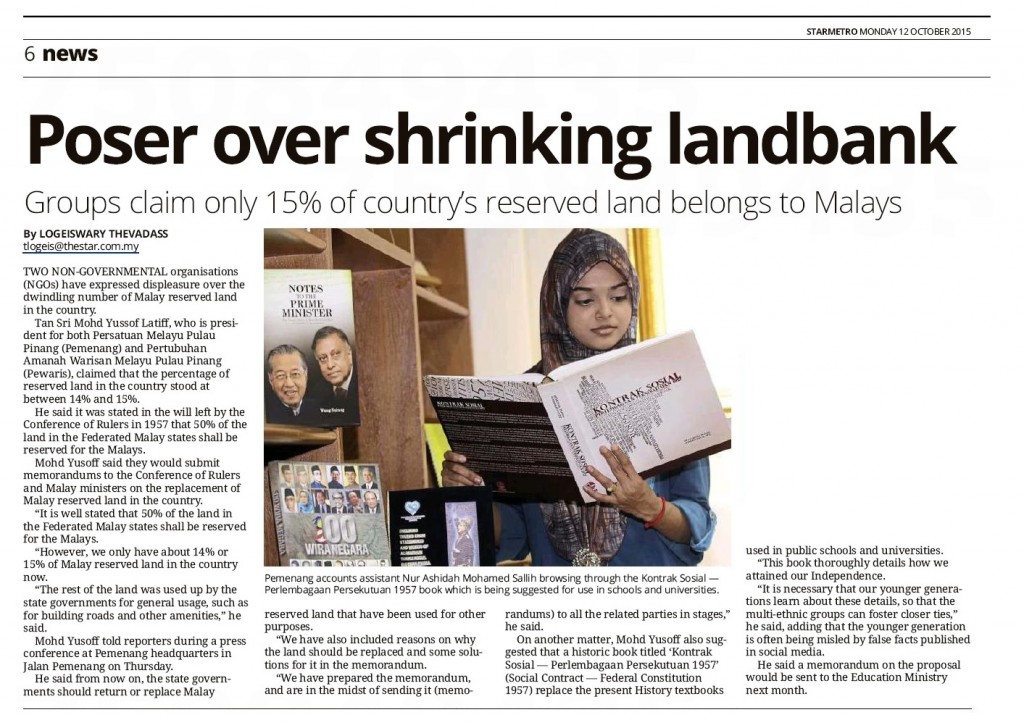 STARMETRO MONDAY 12 OCTOBER 2015 - Poser over shrinking landbank